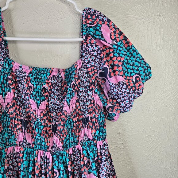 Simply Southern Dress Medium Tropical Flamingo Print Smocked BabyDoll Mini - Picture 6 of 12